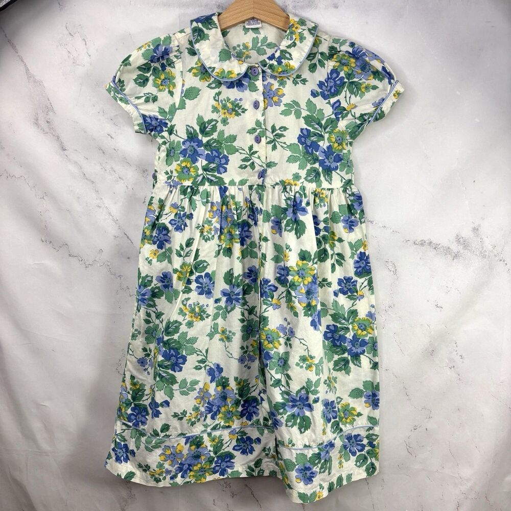 Vintage 80s Girls Garden Party Dress USA Prairie Cotton 5/6 S Youth Cottagecore